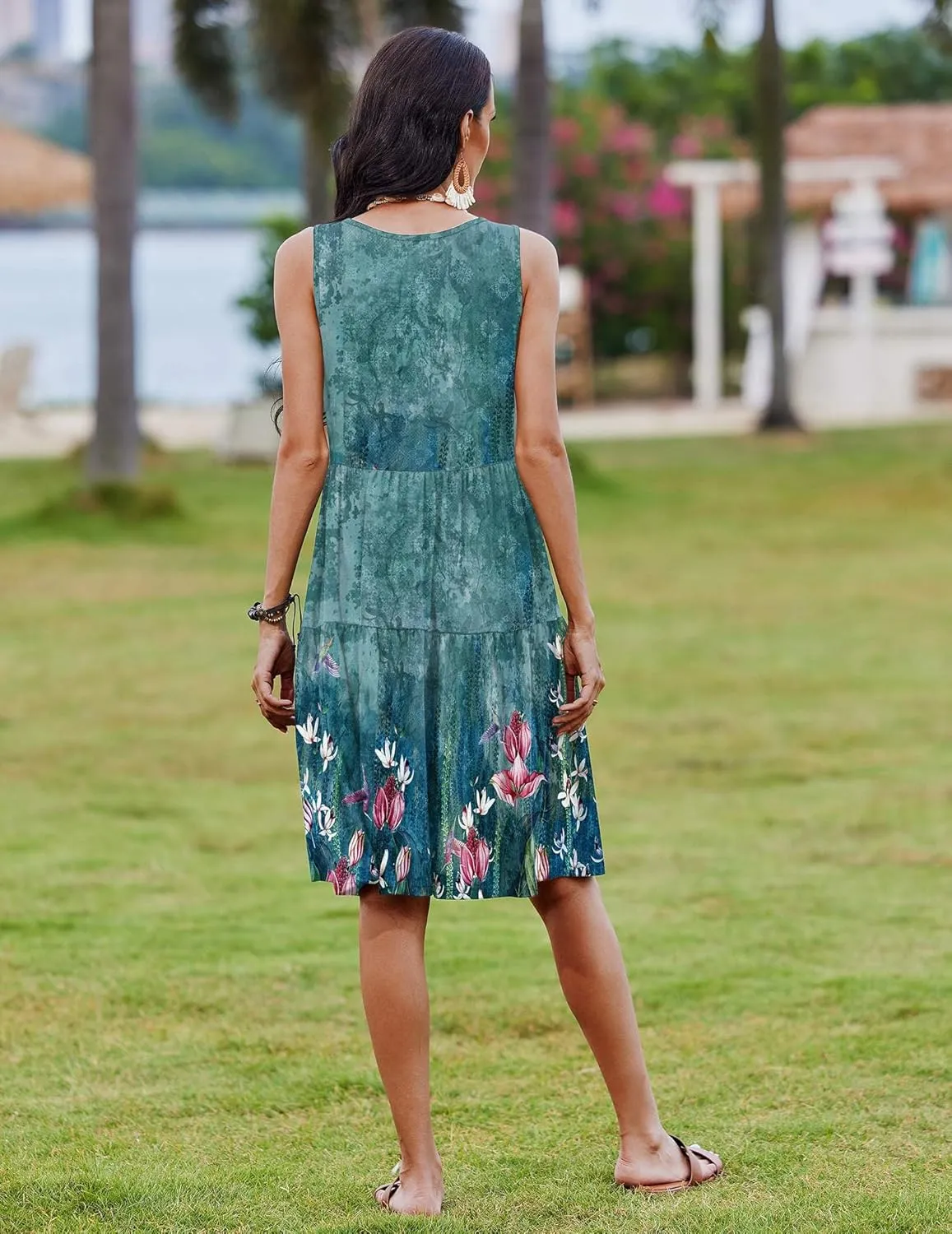 Zeagoo Boho Floral Casual Tank Dresses with Pockets