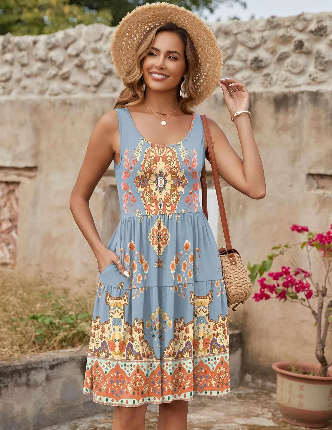 Zeagoo Boho Floral Casual Tank Dresses with Pockets