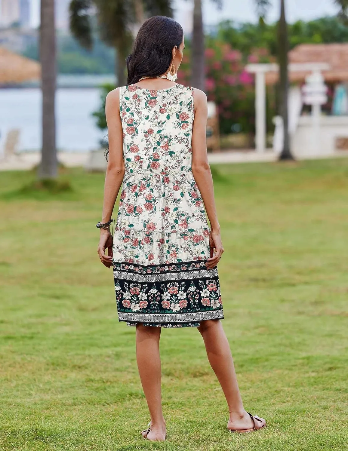 Zeagoo Boho Floral Casual Tank Dresses with Pockets