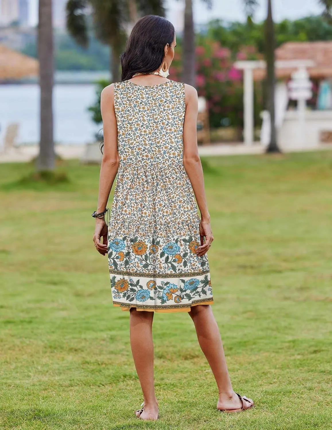 Zeagoo Boho Floral Casual Tank Dresses with Pockets