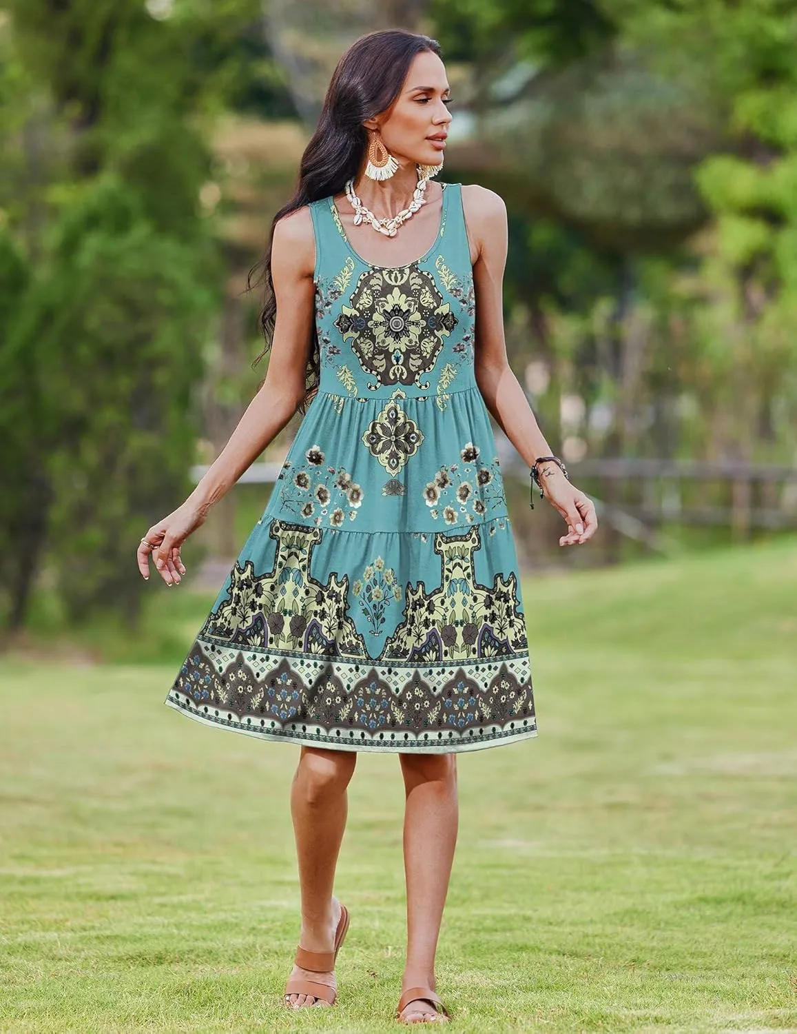 Zeagoo Boho Floral Casual Tank Dresses with Pockets