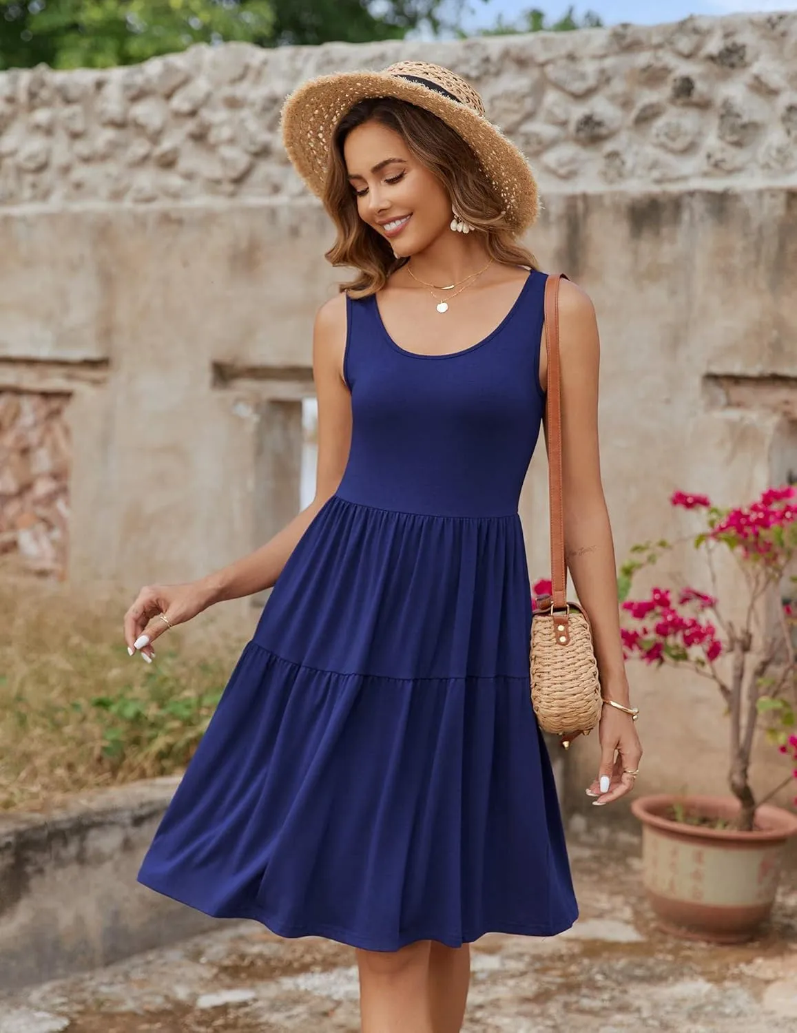 Zeagoo Boho Floral Casual Tank Dresses with Pockets