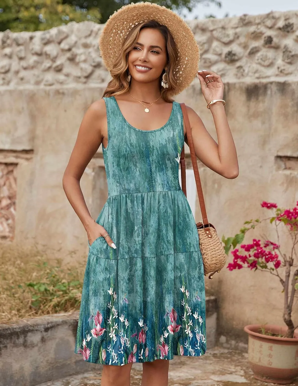 Zeagoo Boho Floral Casual Tank Dresses with Pockets