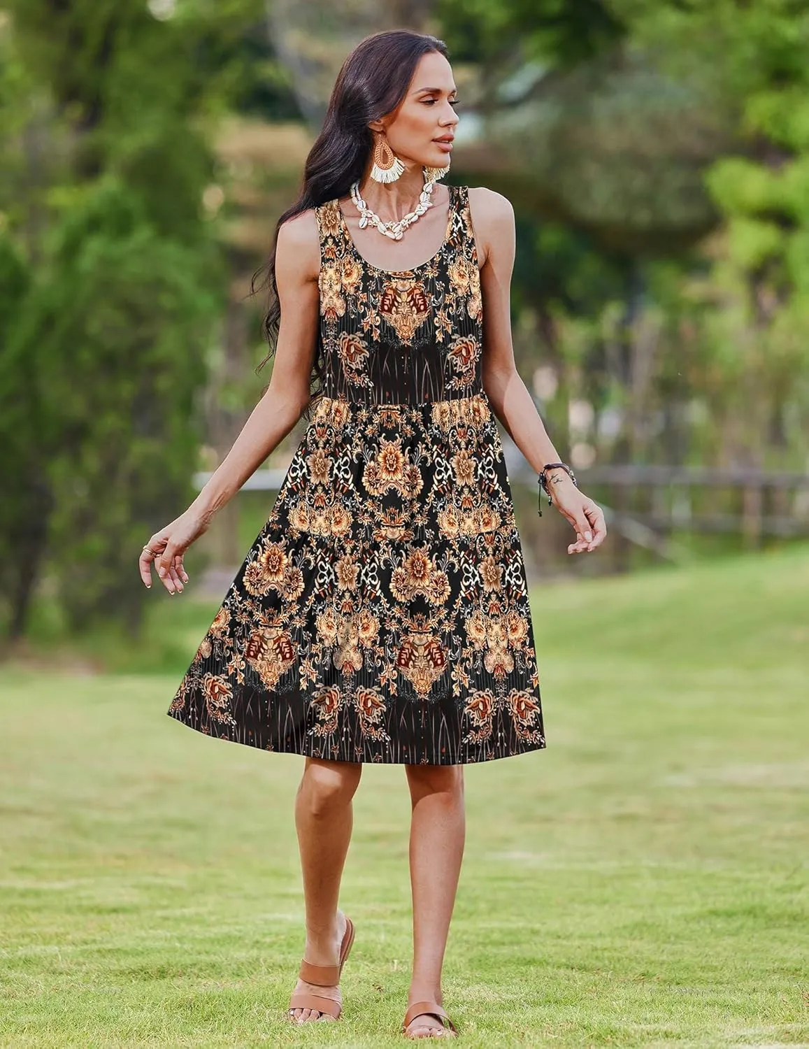 Zeagoo Boho Floral Casual Tank Dresses with Pockets