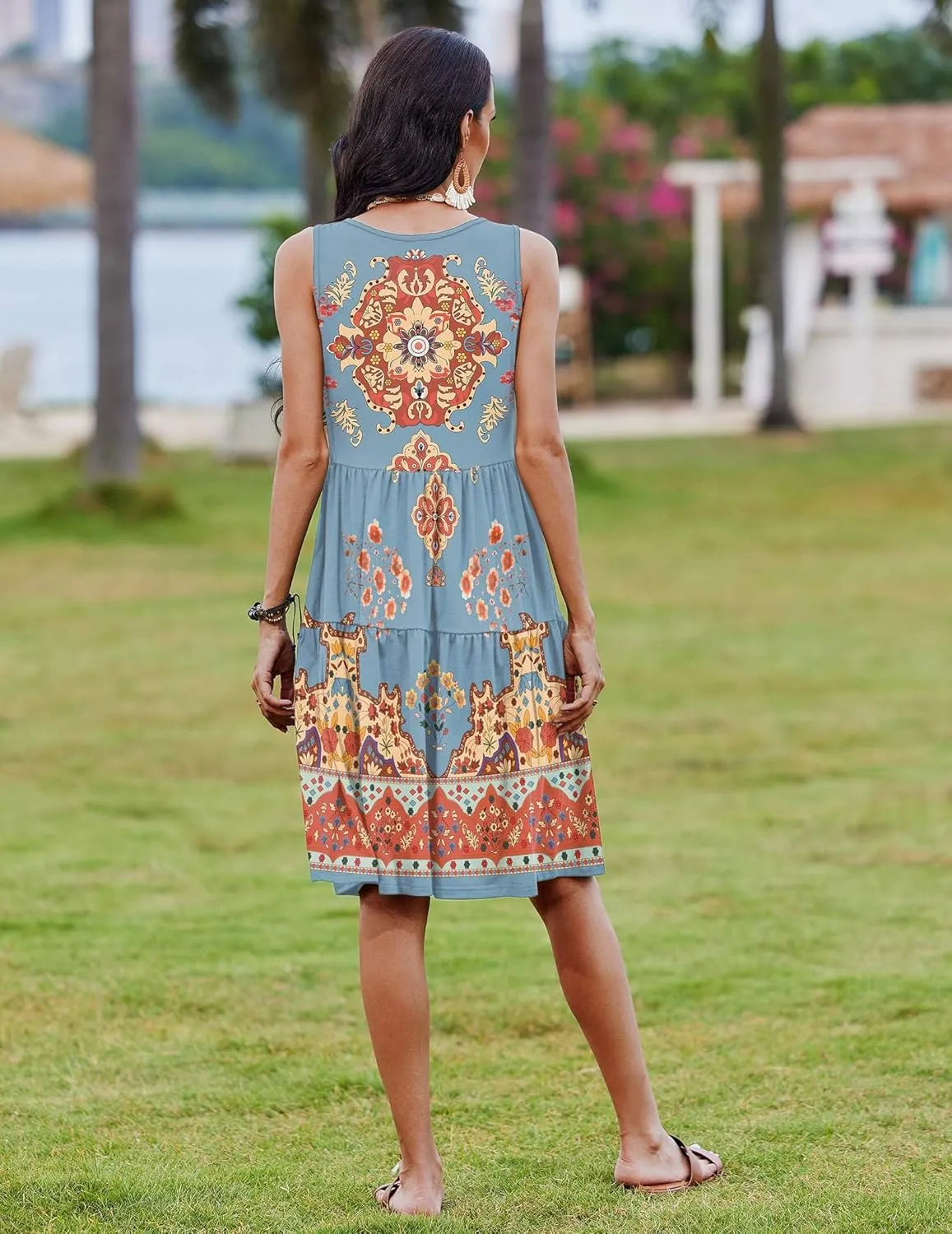 Zeagoo Boho Floral Casual Tank Dresses with Pockets