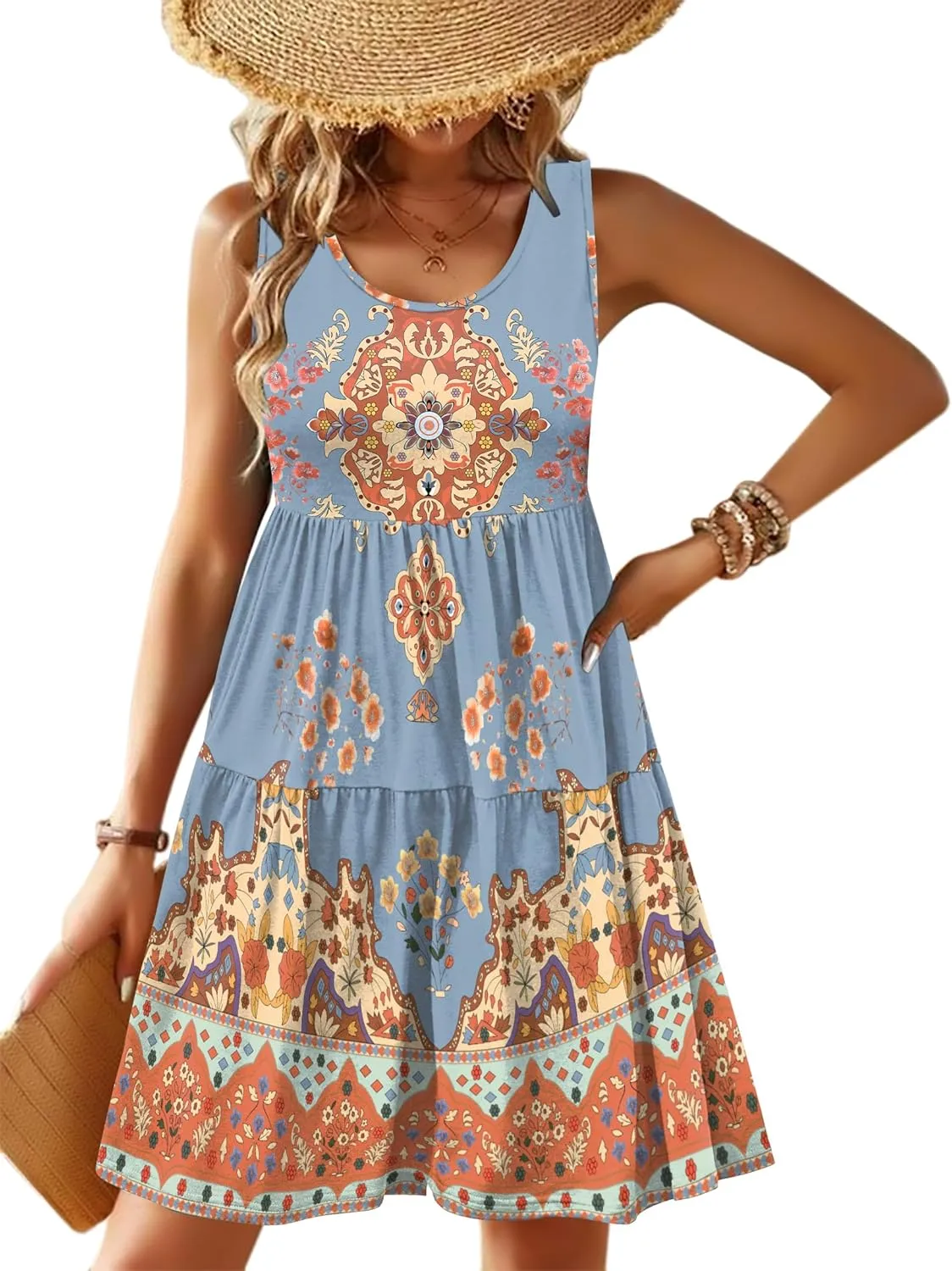 Zeagoo Boho Floral Casual Tank Dresses with Pockets