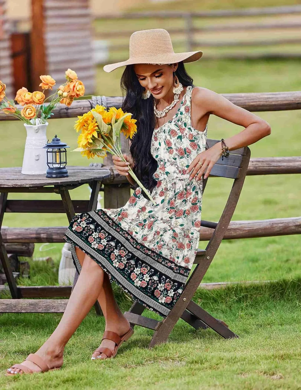 Zeagoo Boho Floral Casual Tank Dresses with Pockets