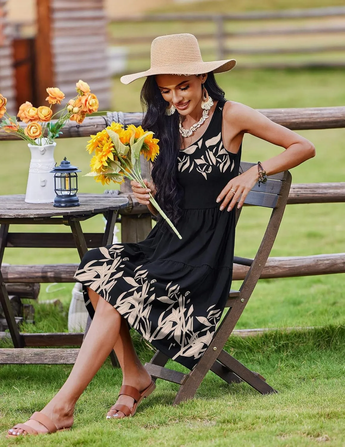 Zeagoo Boho Floral Casual Tank Dresses with Pockets