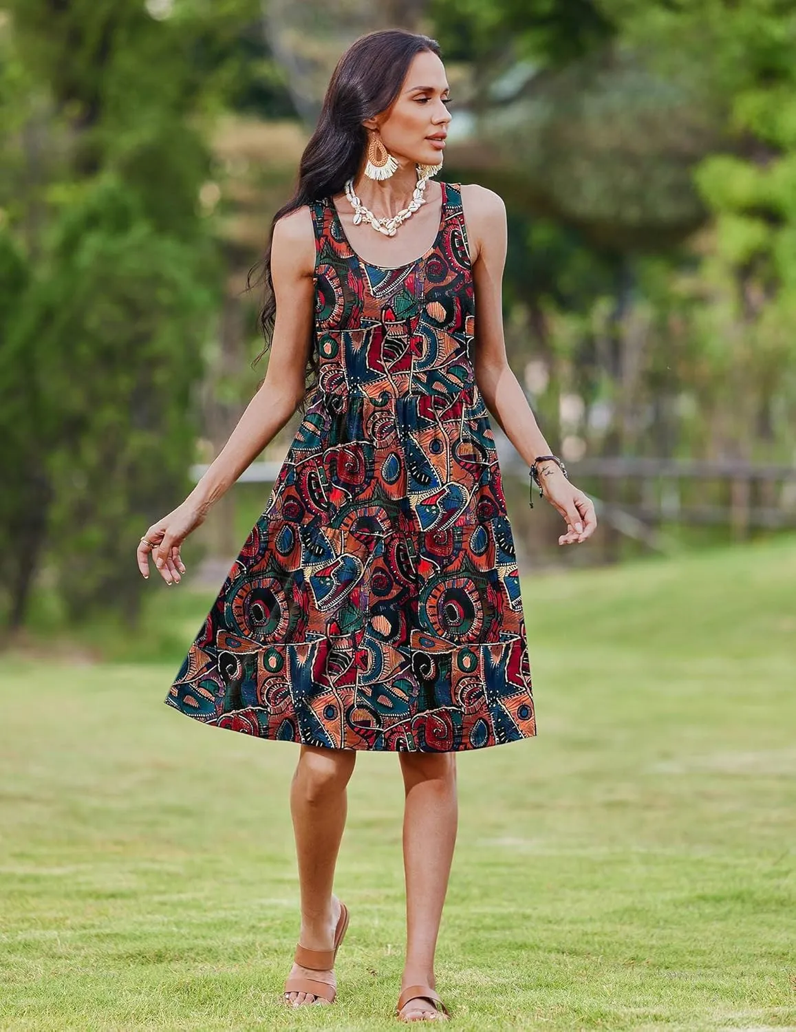 Zeagoo Boho Floral Casual Tank Dresses with Pockets