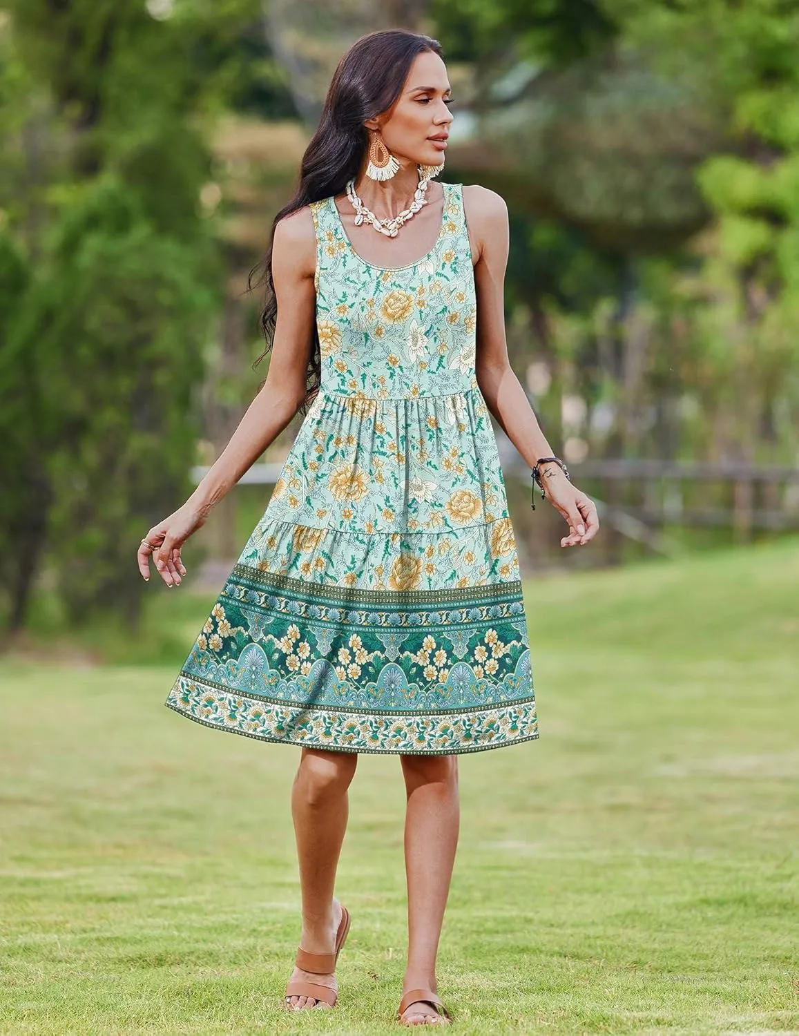 Zeagoo Boho Floral Casual Tank Dresses with Pockets