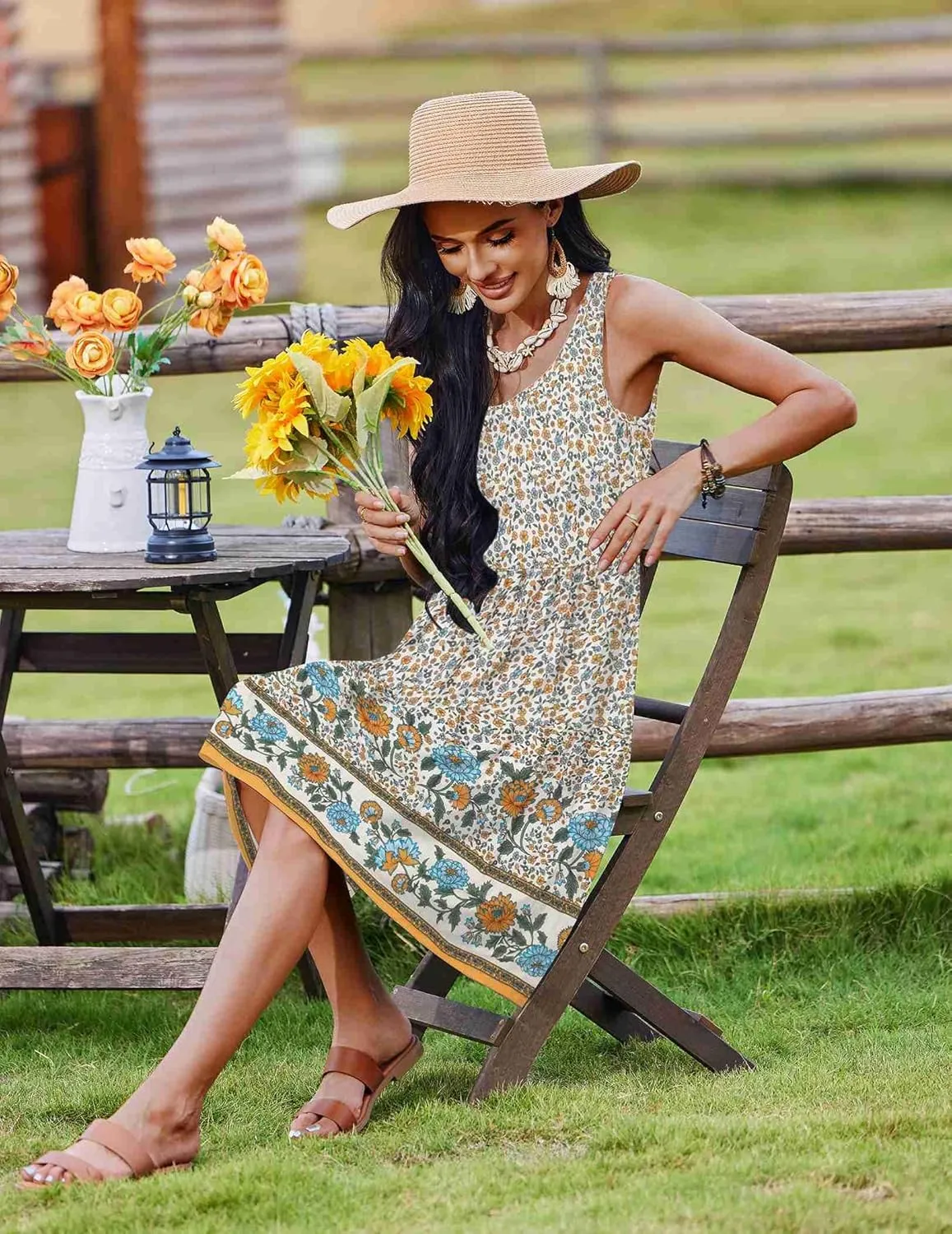Zeagoo Boho Floral Casual Tank Dresses with Pockets