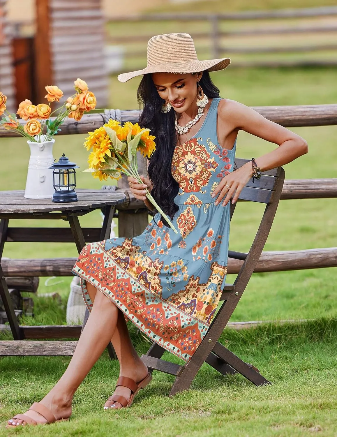 Zeagoo Boho Floral Casual Tank Dresses with Pockets