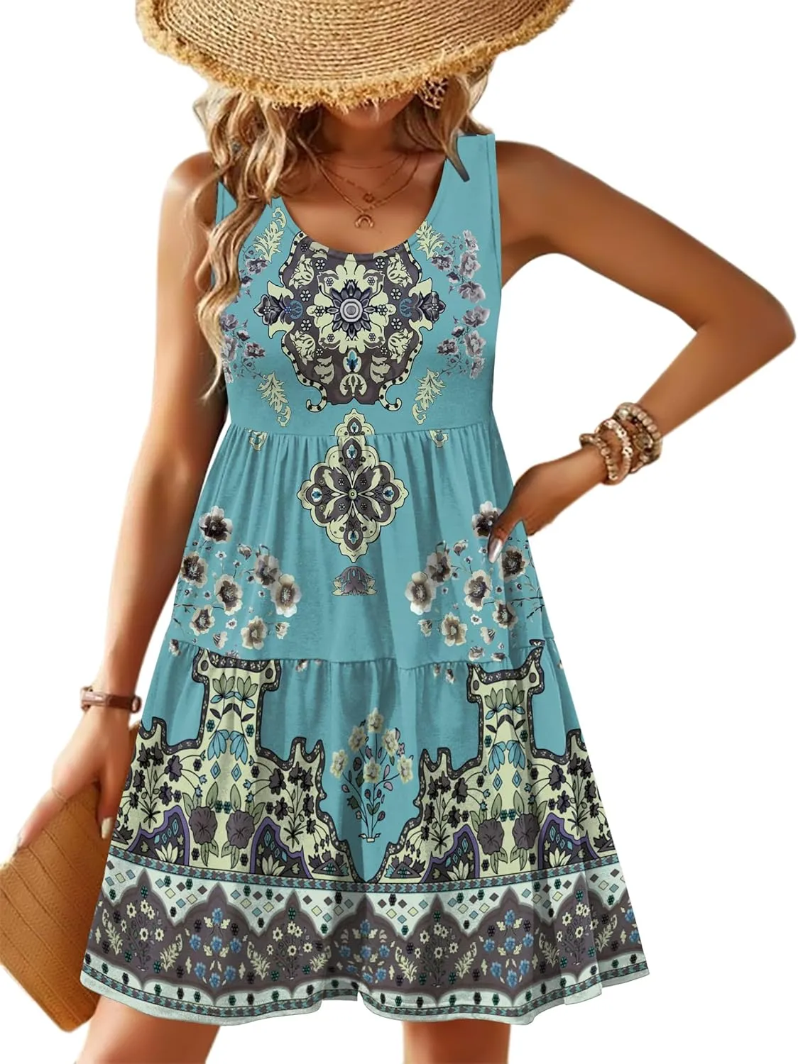 Zeagoo Boho Floral Casual Tank Dresses with Pockets