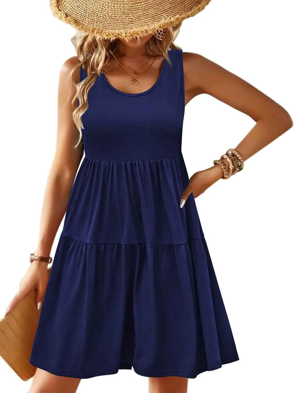Zeagoo Boho Floral Casual Tank Dresses with Pockets