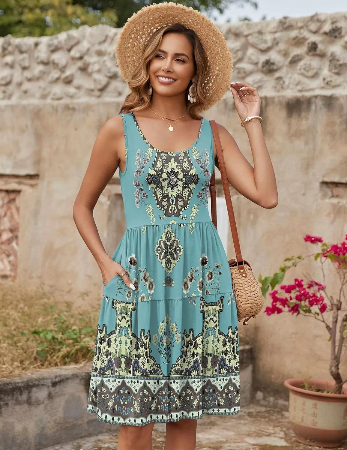 Zeagoo Boho Floral Casual Tank Dresses with Pockets