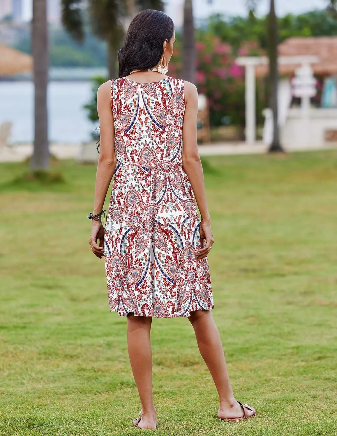 Zeagoo Boho Floral Casual Tank Dresses with Pockets