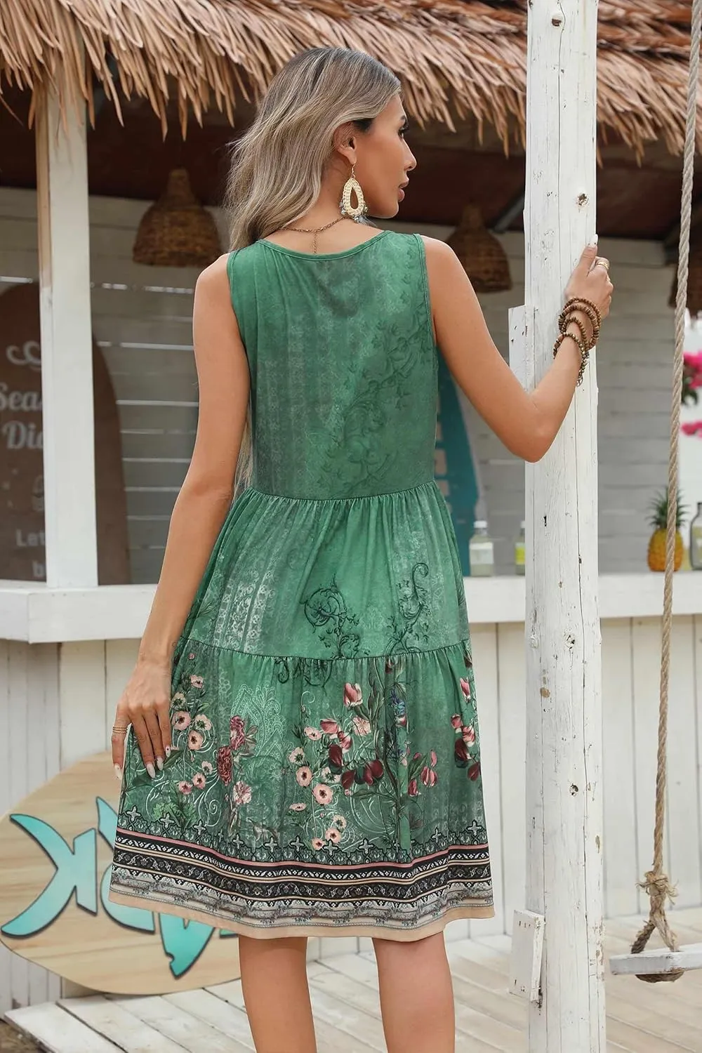 Zeagoo Boho Floral Casual Tank Dresses with Pockets