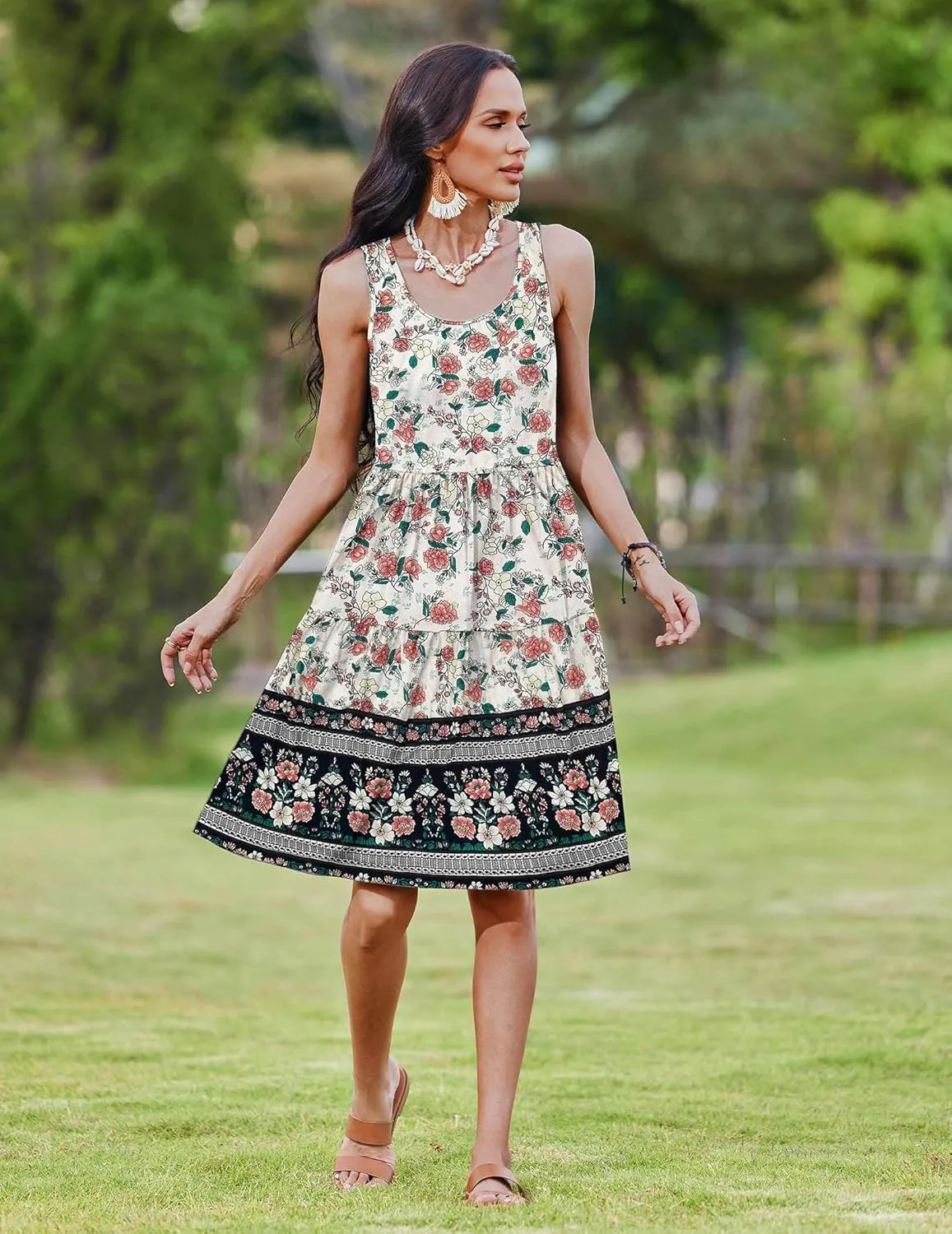 Zeagoo Boho Floral Casual Tank Dresses with Pockets