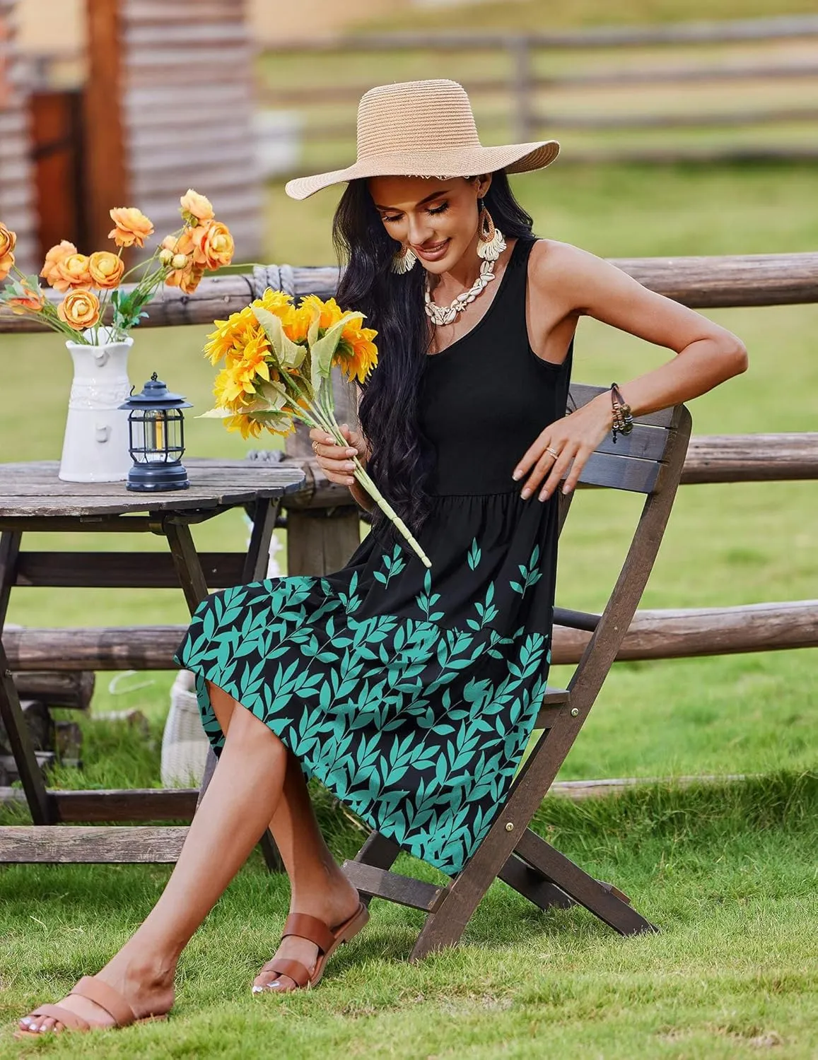 Zeagoo Boho Floral Casual Tank Dresses with Pockets